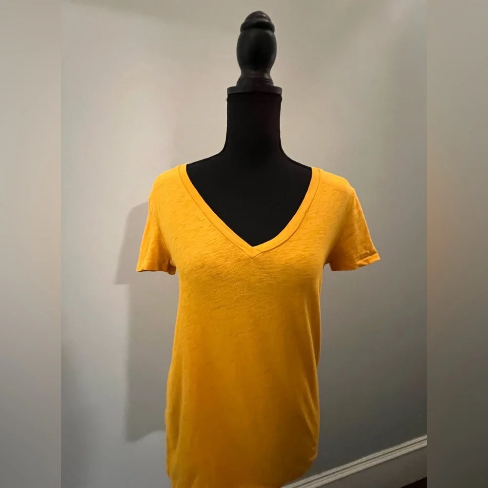 J. Crew Yellow V Neck Slub Cotton Tee - Picture 2 of 7